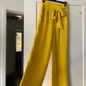Yellow flare pants with tie